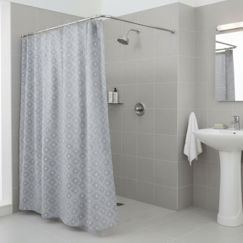 Comfort Bay 13 Pc Shower Liner Set Gray Color Block 72x72 PEVA w/ 12 Hooks